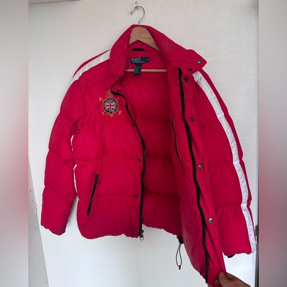 Polo Ralph Lauren RL Britain Snow Ski Cup IV Red White Stripe Down Puffer Jacket - Picture 12 of 15